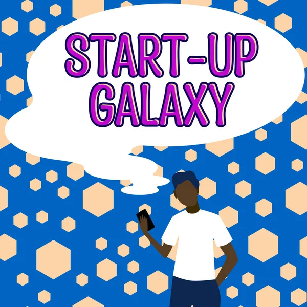 Text Zeigt Inspiration Start Galaxy Business Schaufenster Neu Entstehende Unternehmen — Stockfoto