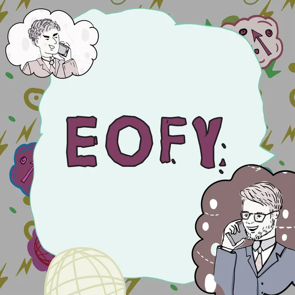 Sinal Texto Mostrando Eofy Business Aproxima Uma Mega Venda Realizada — Fotografia de Stock
