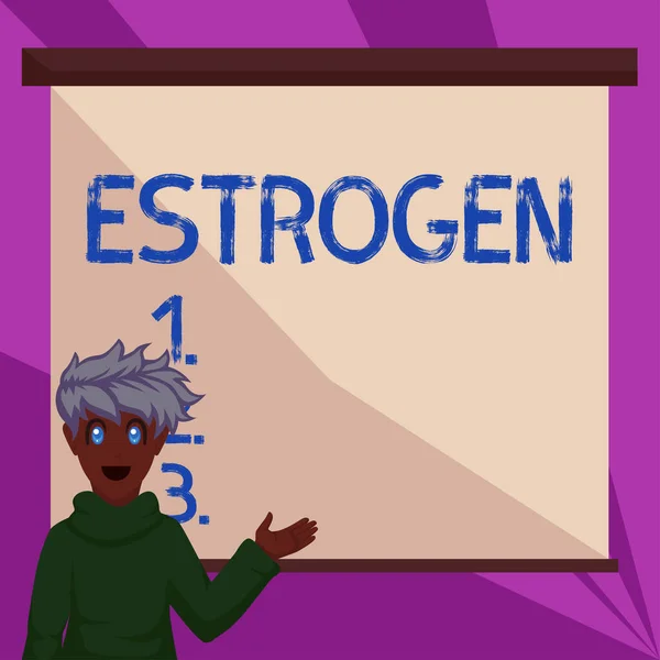 Znak Tekstowy Pokazujący Estrogen Słowo Dla Grupy Hormonów Promować Rozwój — Zdjęcie stockowe