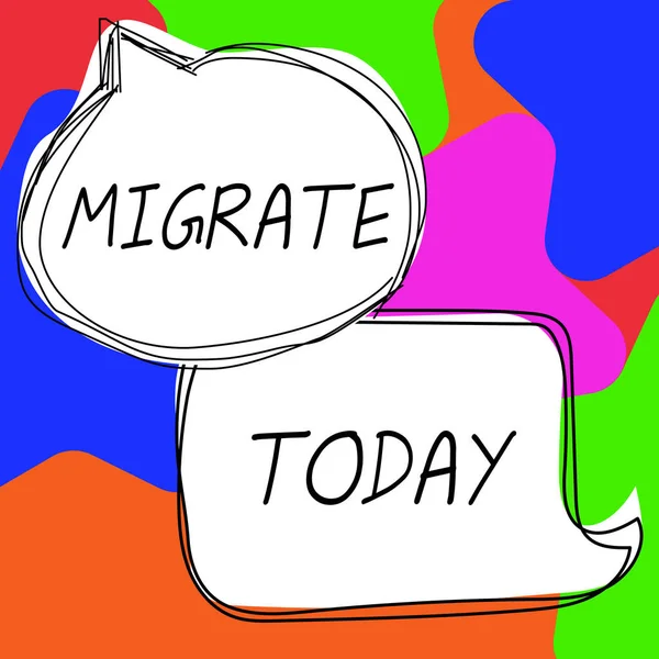 Sinal Texto Mostrando Migrar Foto Conceitual Para Mover Viajar Lugar — Fotografia de Stock
