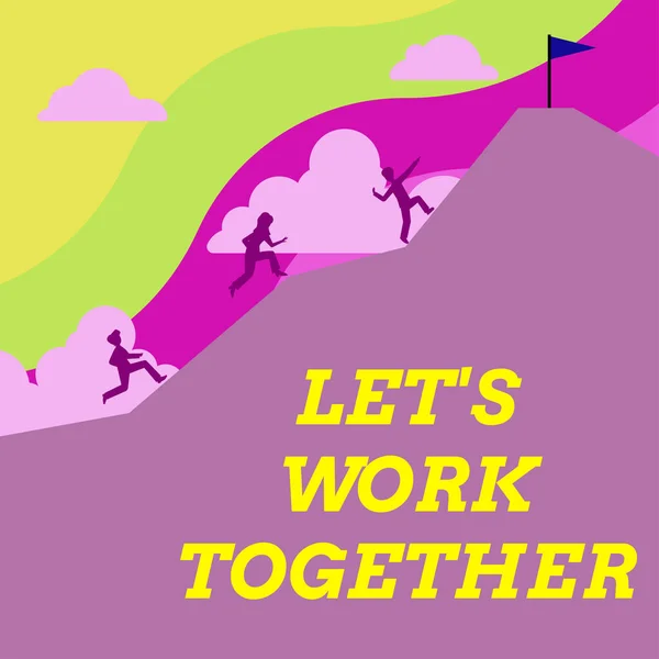 Text Zeigt Inspiration Lets Together Business Approach Unite Und Vereinigen — Stockfoto