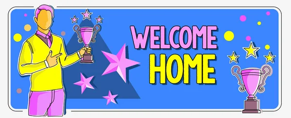 Inspiration Zeigt Zeichen Willkommen Hause Internet Konzept Ausdruck Grüße Neue — Stockfoto