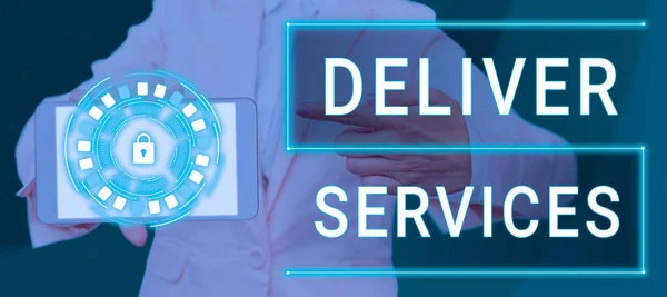 Подпись Тексту Представляющая Deliver Services Word Written Act Providing Delivery — стоковое фото