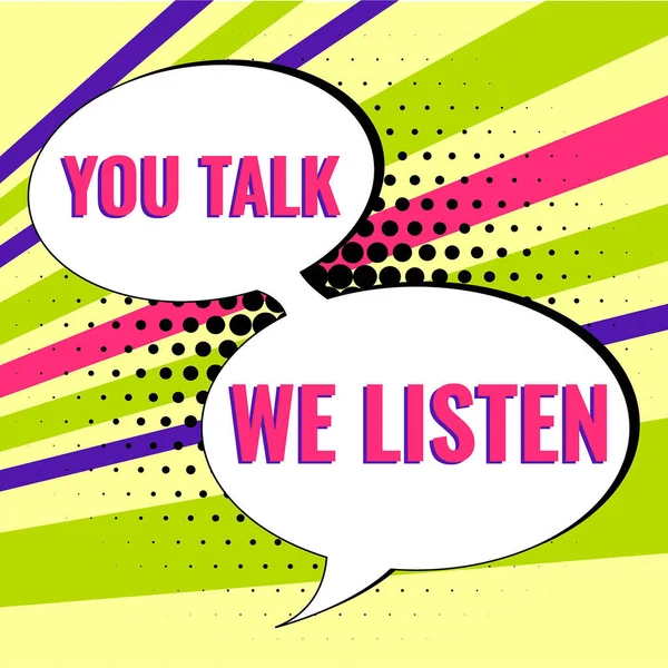 Kézírás Szöveg Beszélsz Figyelünk Üzleti Ötlet Kétirányú Kommunikáció Motivációs Beszélgetés — Stock Fotó