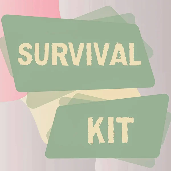 Conceptual caption Survival Kit, Word for Emergency Equipment Collection of items to help someone