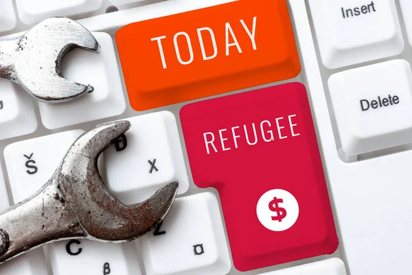 Handwriting Text Refugee Word Refer Movements Large Groups Displaced People — Stock Photo, Image