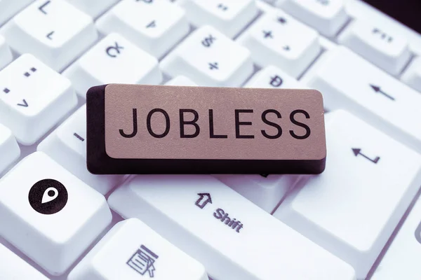 Inspiração Mostrando Sinal Jobless Internet Concept Desempregados Procura Recrutamento Trabalho — Fotografia de Stock
