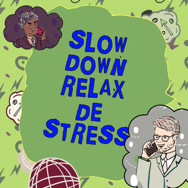 Handschrifttekst Slow Relax Stress Business Showcase Laat Een Pauze Verminderen — Stockfoto