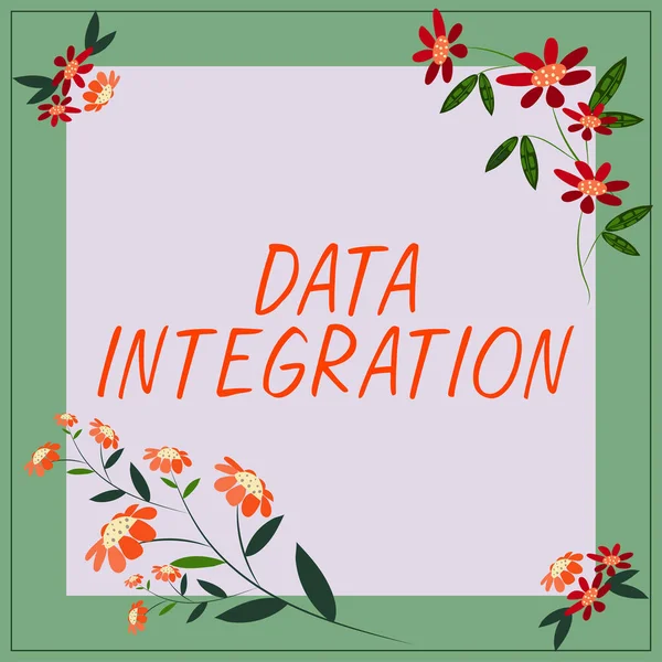 Text caption presenting Data Integration, Business concept involves combining data residing in different sources