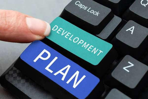 Skylt Med Utvecklingsplan Affärsidé Planering Utvecklingen Ett Markområde — Stockfoto