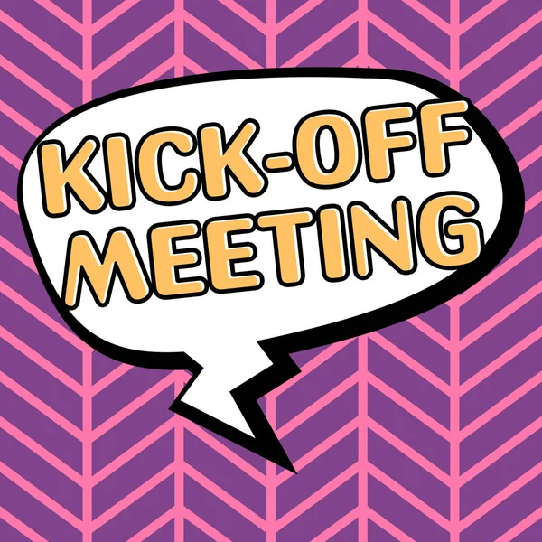 Χειρόγραφο Κείμενο Kick Meeting Επιχειρηματική Ιδέα Πρώτη Συνάντηση Την Ομάδα — Φωτογραφία Αρχείου