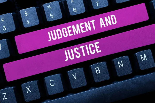 Sinal Texto Mostrando Julgamento Justiça Sistema Conceito Negócios Leis País — Fotografia de Stock