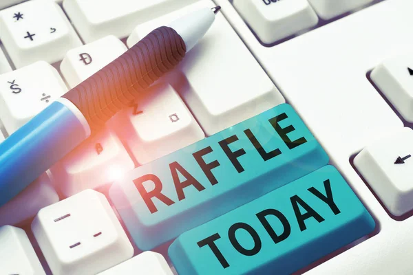 stock image Writing displaying text Raffle, Conceptual photo means of raising money by selling numbered tickets offer as prize