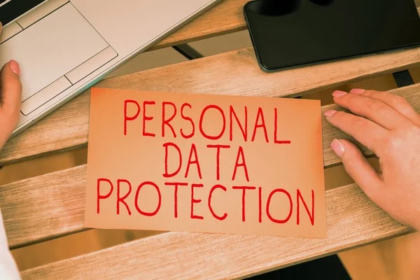 Texto Manuscrito Proteção Dados Pessoais Ideia Negócio Protegendo Identificando Informações — Fotografia de Stock