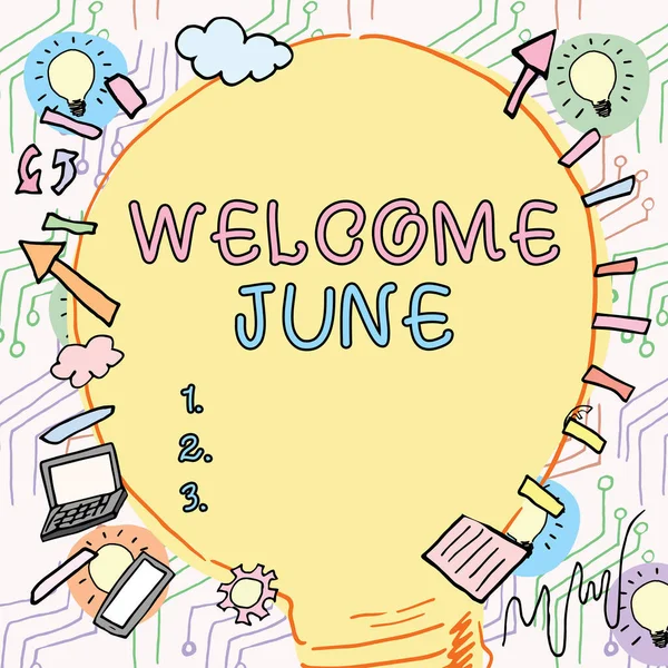 Podpis Zobrazující Welcome June Word Written Calendar Šestý Měsíc Druhé — Stock fotografie