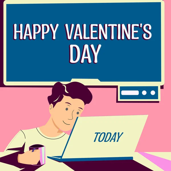 Napisy Koncepcyjne Happy Valentine Day Internet Concept Lovers Express Affection — Zdjęcie stockowe