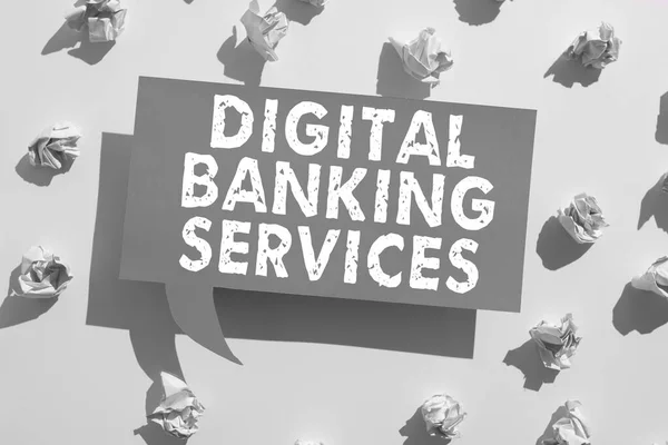Bildunterschrift Digitale Bankdienstleistungen Unternehmensübersicht Unternehmen Technologie Internet Und Vernetzung — Stockfoto