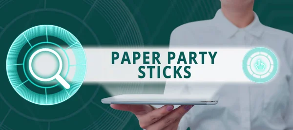 Podpis Tekstowy Prezentujący Paper Party Sticks Internet Concept Twardy Papier — Zdjęcie stockowe