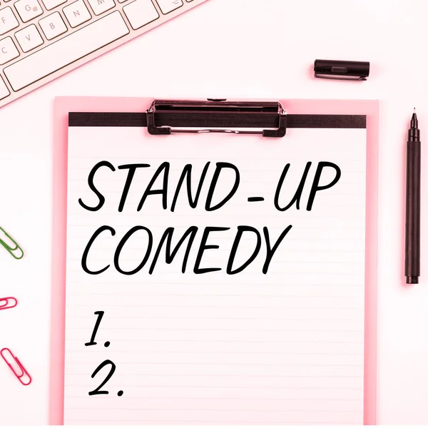 Text sign showing Stand Up Comedy, Internet Concept Comedian performing speaking in front of live audience