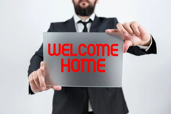 Inscreva Exibindo Welcome Home Ideia Negócio Expression Greetings Novos Proprietários — Fotografia de Stock