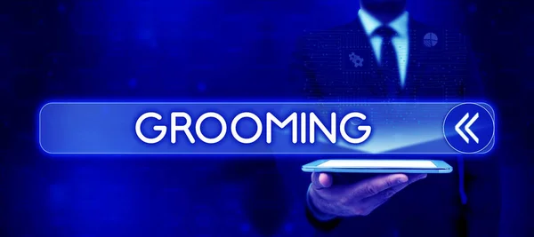 Text Bildtext Presentera Grooming Business Showcase Hygienisk Vård Och Förbättra — Stockfoto