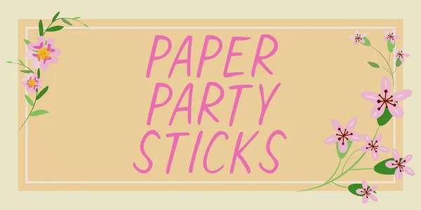 Szöveg Megjelenítése Paper Party Sticks Üzleti Áttekintés Kemény Festett Papír — Stock Fotó