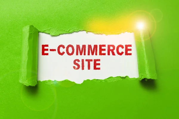 Text sign showing E Commerce Site, Concept meaning activity of buying or selling of products on online services