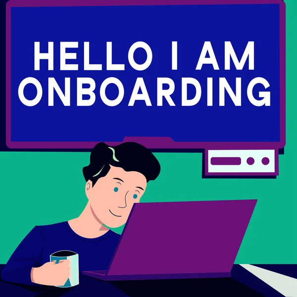 Подпись Текстом Hello Onboarding Internet Concept Action Process Integrating New — стоковое фото