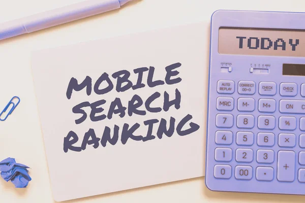 Conceptual display Mobile Search Ranking, Internet Concept website or page is ranked within search engine results