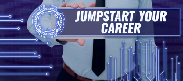 Znak Ręcznego Pisania Jumpstart Your Career Business Showcase Make Work — Zdjęcie stockowe