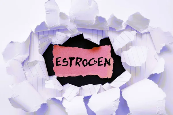 Название Концепции Estrogen Word Group Hormones Promote Development Female Characteristics — стоковое фото