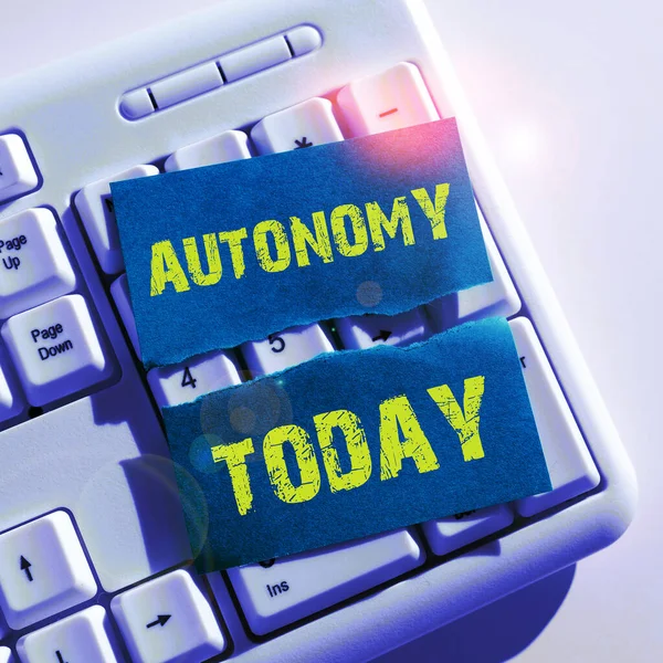 Handwriting text Autonomy, Business showcase vehicle that can guide itself without human conduction