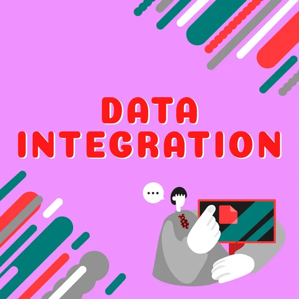 Señal Escritura Mano Integración Datos Escaparate Negocios Implica Combinación Datos — Foto de Stock
