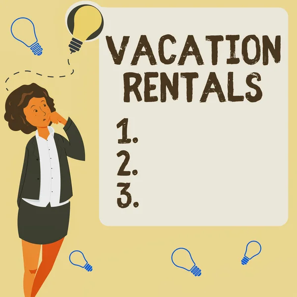 Text caption presenting Vacation Rentals, Word Written on Renting out of apartment house condominium for a short stay