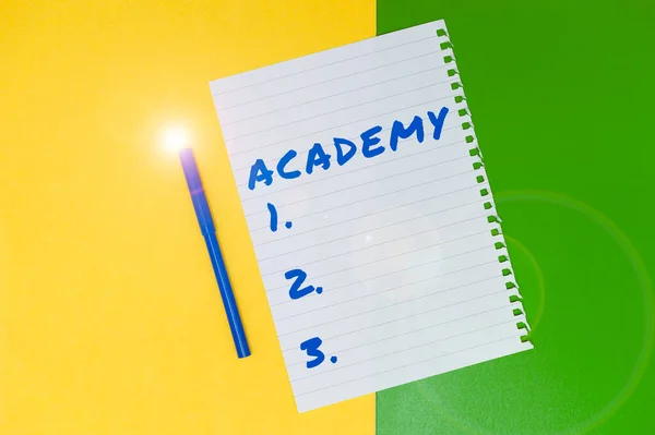 Conceptual caption Academy, Concept meaning where students can go to receive academic support