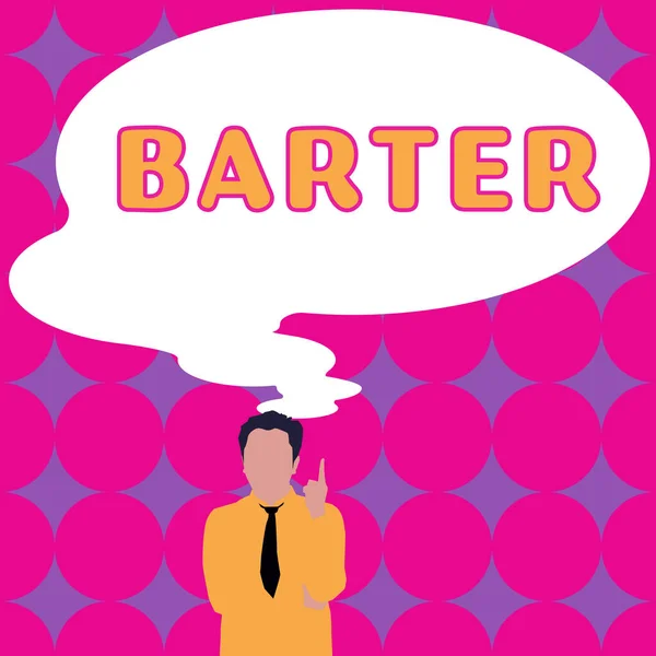 Text caption presenting Barter, Business showcase trade by exchanging one commodity for another goods or services