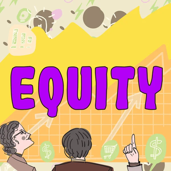 Logga Visar Equity Affärsidé Kvalitet Att Vara Rättvis Och Opartisk — Stockfoto