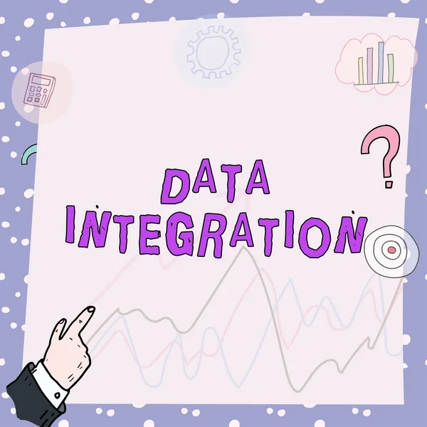 Inspiráció Mutató Jel Data Integration Üzleti Áttekintés Magában Foglalja Kombinálása — Stock Fotó