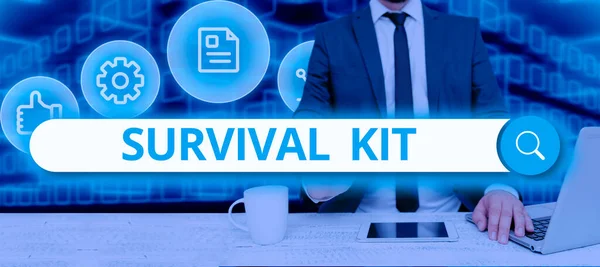 Conceptual display Survival Kit, Conceptual photo Emergency Equipment Collection of items to help someone