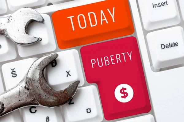 Text Showing Inspiration Puberty Word Period Becoming First Capable Reproducing — Stock Photo, Image