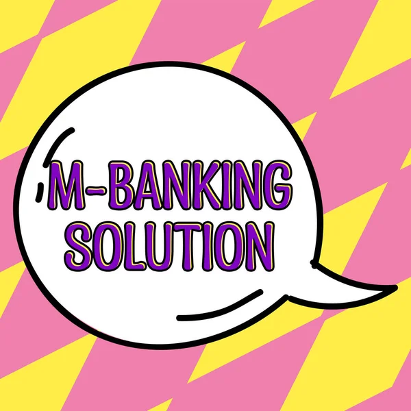 手写文本M银行解决方案 概念图片通过智能手机应用程序访问银行 — 图库照片