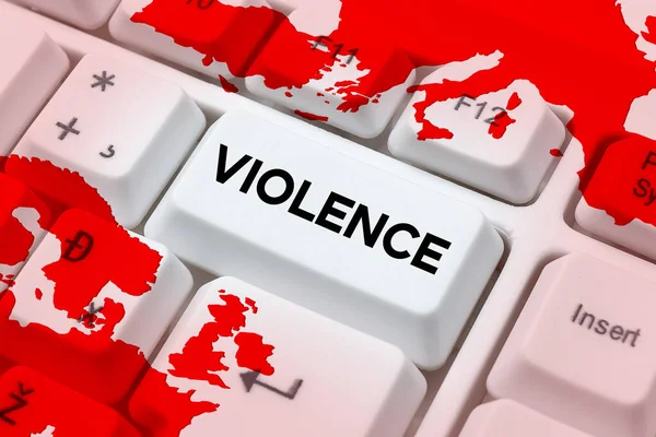Znak Wyświetlający Przemoc Przegląd Działalności Gospodarczej Użycie Siły Fizycznej Obrażeń — Zdjęcie stockowe