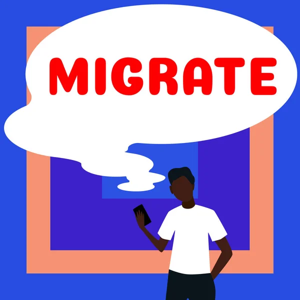 Escribir Mostrando Texto Migrar Escaparate Negocios Para Moverse Viajar Lugar — Foto de Stock