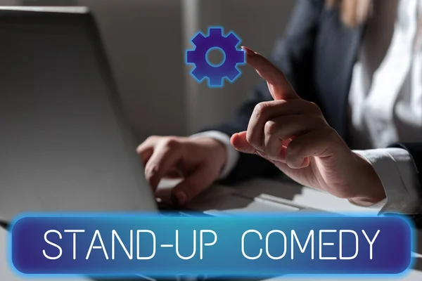 Handwriting text Stand Up Comedy, Concept meaning Comedian performing speaking in front of live audience