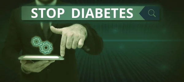 Texto Mano Detener Diabetes Visión General Del Negocio Nivel Azúcar — Foto de Stock