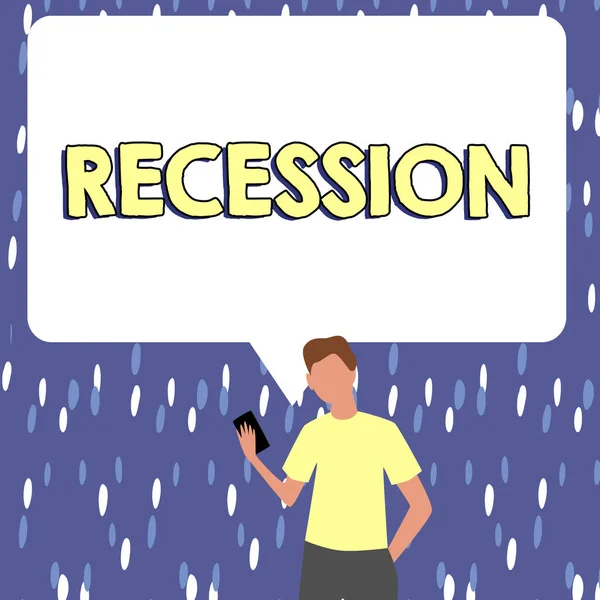 Znak Wyświetlający Recesję Słowo Proces Stopniowego Spadku Wzrostu Okres Redukcji — Zdjęcie stockowe