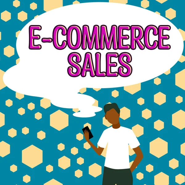 Eコマース販売の表示にサインする オンラインサービス上の製品の売買のビジネスコンセプト活動 — ストック写真