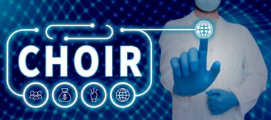 Koro ve iş gösterisi için imza verin. Bir grup şarkı söylemek için organize oldu.