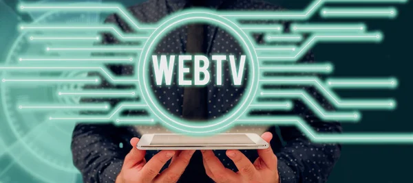 Legenda Texto Apresentando Webtv Conceito Que Significa Programas Transmissão Internet — Fotografia de Stock