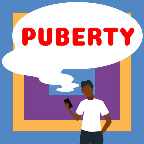 Sign Displaying Puberty Business Concept Period Becoming First Capable Reproducing — Stock Photo, Image